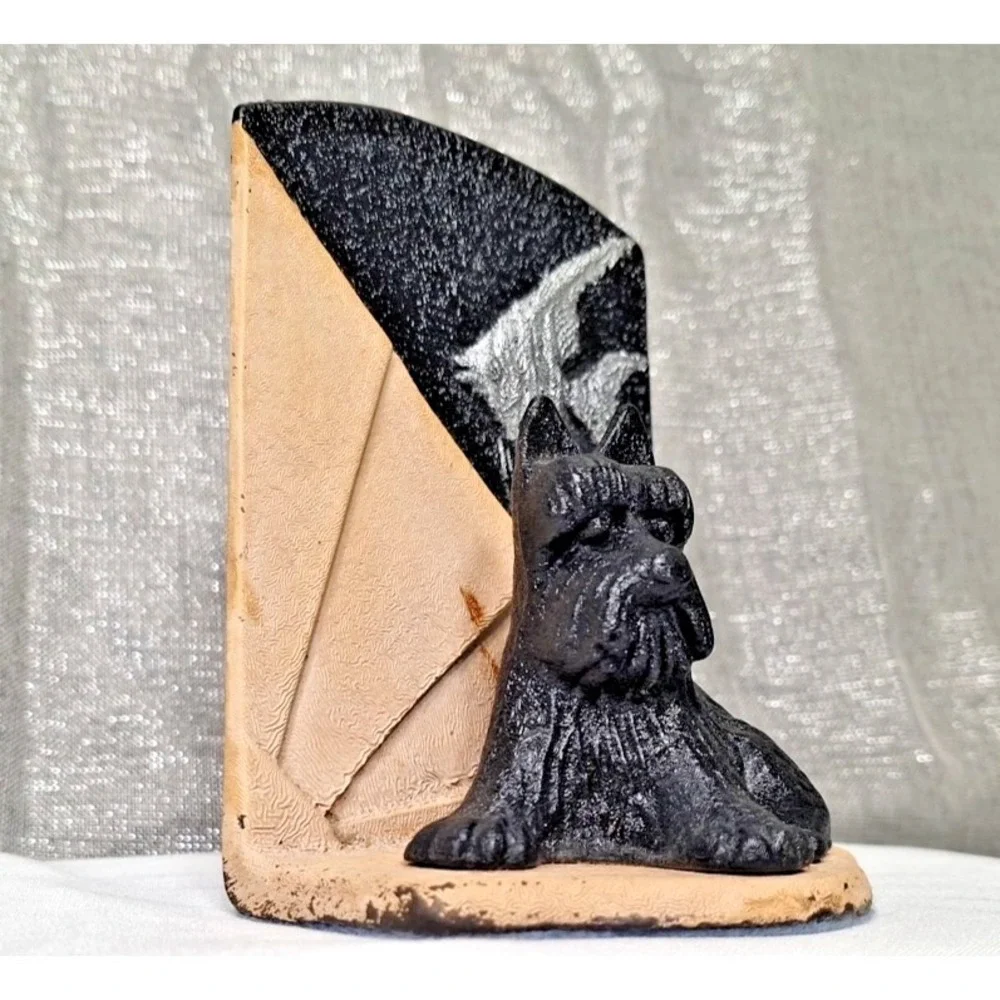 Art Deco Scottie Dog &‎ Angel Fish Cast Iron Statue Decor 1 Bookend Vintage Rare